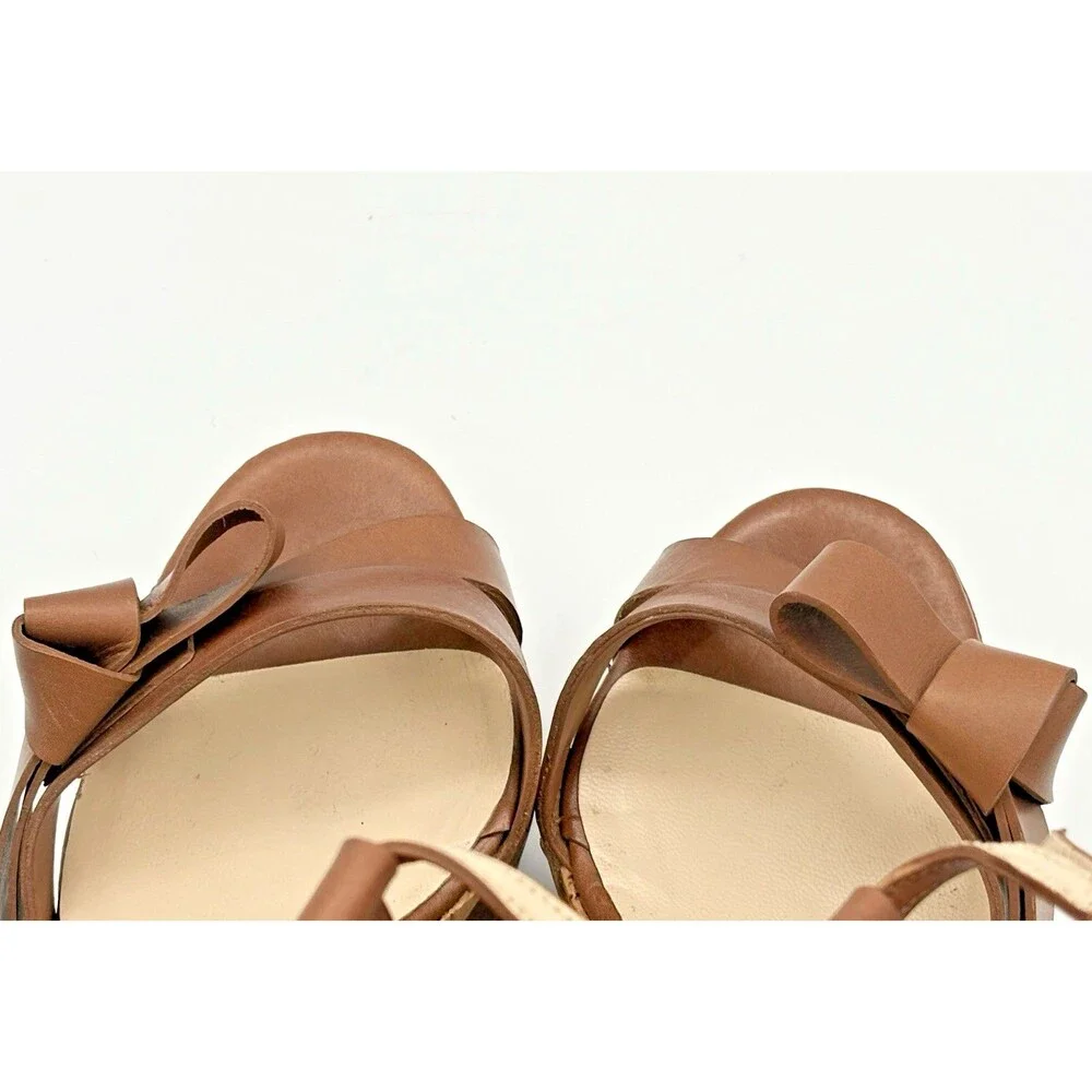 Christian Louboutin Cork Wedge Heels Brown Leather Bow Accent Size EU 35